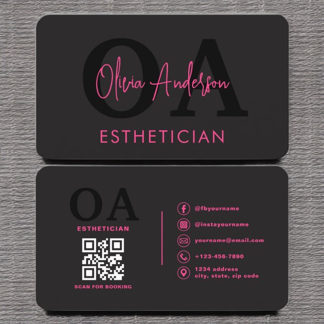 Esthetician QR Code Shock rosa Black Social Media Visitkort (Skapare uppladdad)