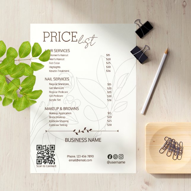 Esthetician Service Pris List Bohemian Scan Me Kort (esthetician flyers)