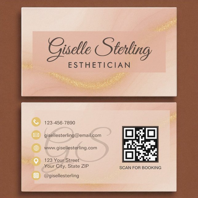 Esthetician Watercolor Guld Monogram QR-kod Visitkort (Skapare uppladdad)