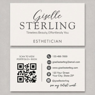Esthetician White Script Modern QR-kod Visitkort