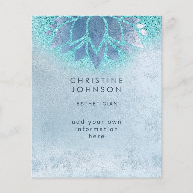 esthetiker blue teal faux glitter flygblad (Framsidan)