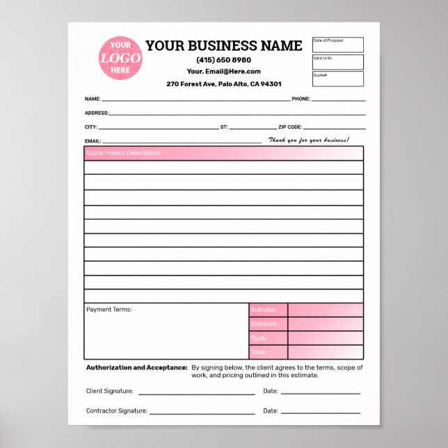 Estimate Quote Job Proposal Forms Contractor Green Poster (Framsidan)