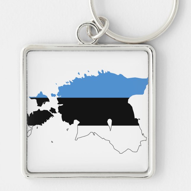 Estland Flagga karta EE Fyrkantig Silverfärgad Nyckelring (Framsidan)