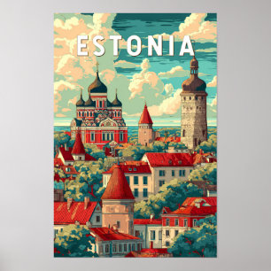 Estland Illustration Resa Konst Vintage Poster