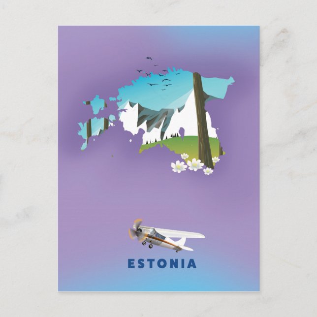 Estland Illustrerad karta turistaffisch Vykort (Framsida)