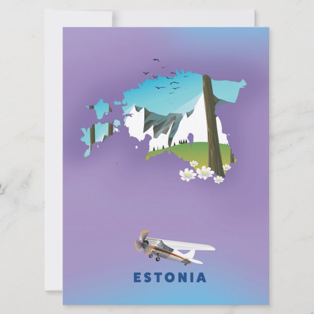 Estland Illustrerad kartturistaffisch Inbjudningar (Framsida)