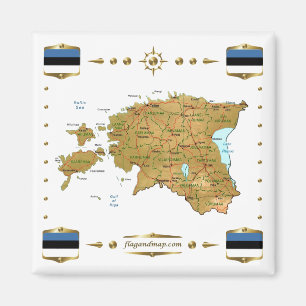 Estland Karta + Flaggor Magnet