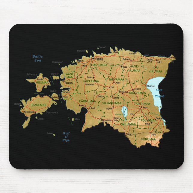Estland karta Mousepad Musmatta (Framsidan)