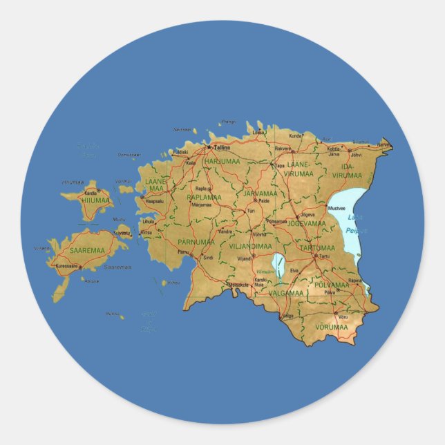 Estland Kartdekal Runt Klistermärke (Framsida)