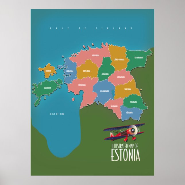 Estland Vintage resa affisch karta (Framsidan)