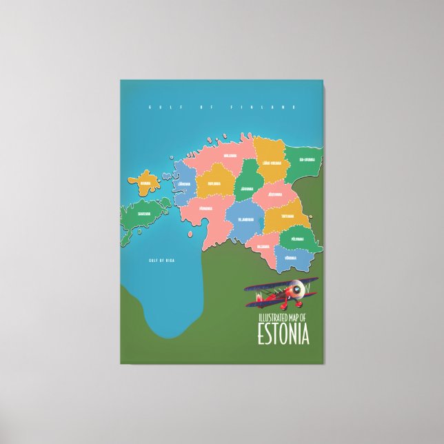 Estland Vintage resor poster Kanvastrycket karta Canvastryck (Framsida)