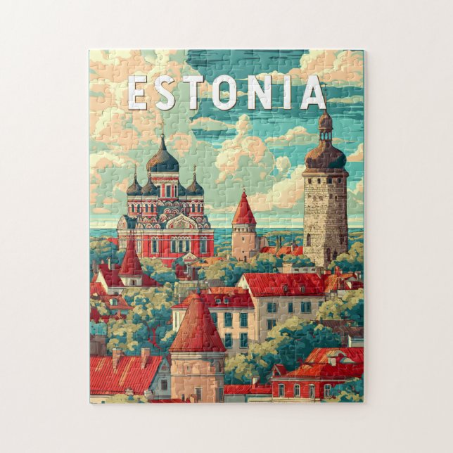 Estlands illustration Travel Art-Vintage Pussel (Vertikal)