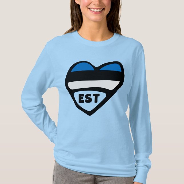 Estlands Land Code Flagga Heart, EST T Shirt (Framsida)