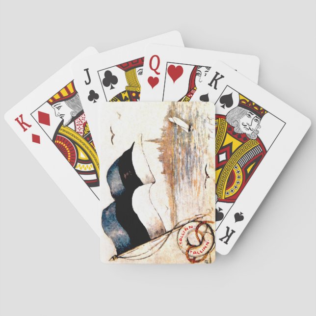 Estländsk  flagga som leker kort spel kort (Baksidan)