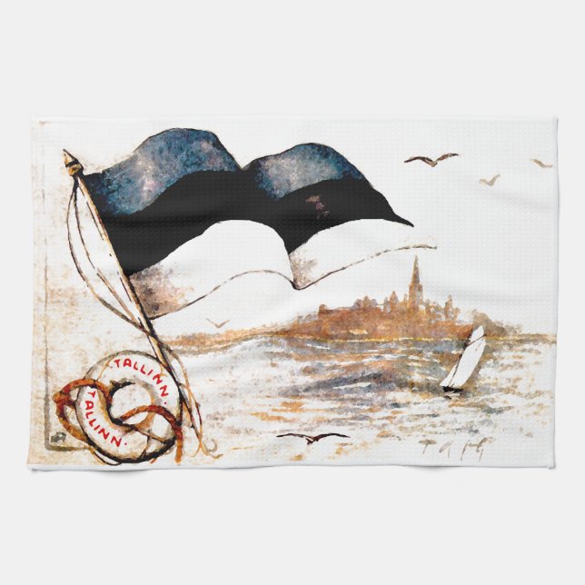 Estländsk  flaggaTeahandduk Kökshandduk (Horisontell)