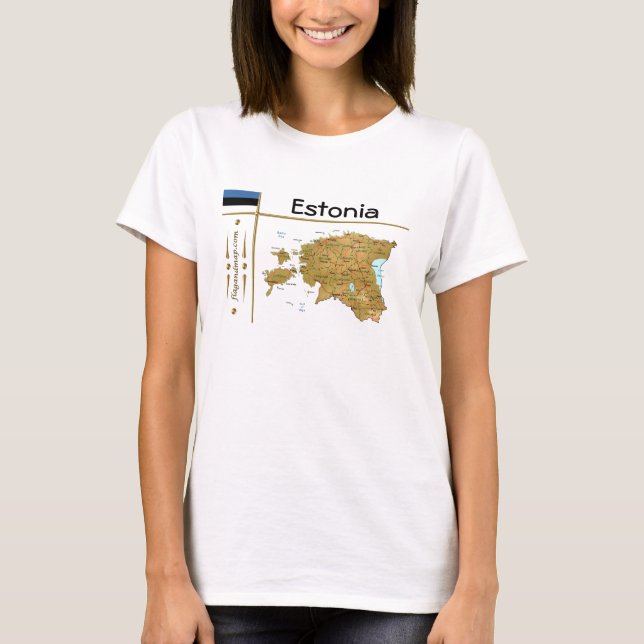 Estlandskarta + Flagga + Titel T-Shirt (Framsida)