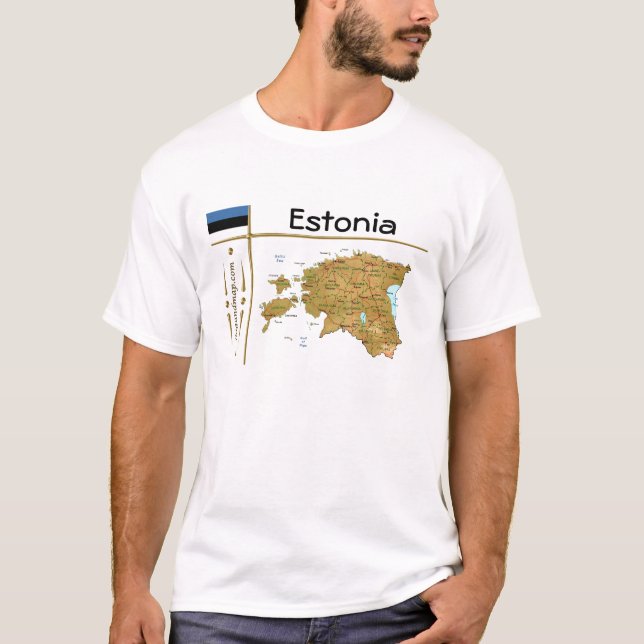 Estlandskarta + Flagga + Titel T-Shirt (Framsida)