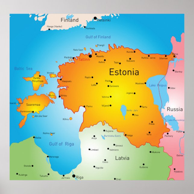 Estlandskarta Östersjöland och städer Poster (Framsidan)