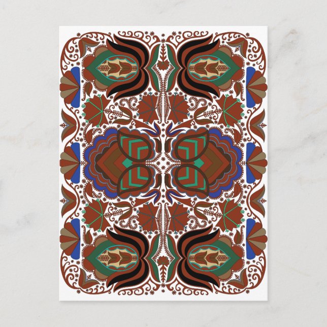 Estnisk rustik folkart mönster med blommor vykort (Framsida)
