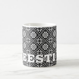 Estniska Eesti Ethnic Black White Knitting Mönster Kaffemugg