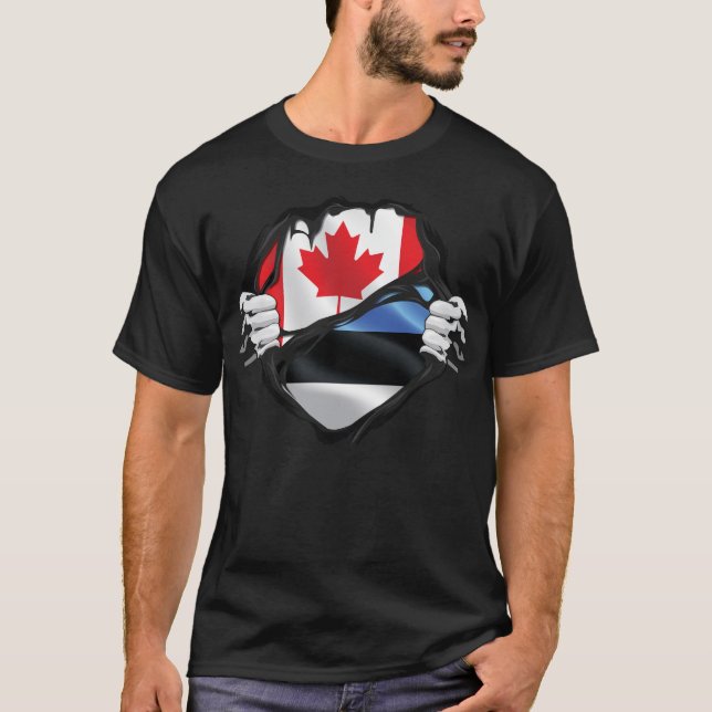 Estniska kanadensiska Händer ripping Roots Flagga T Shirt (Framsida)