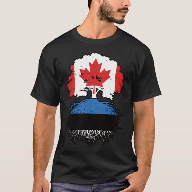Estniska kanadensiska Träd Roots Flagga T Shirt (Framsida)
