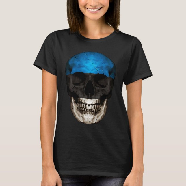 Estonia Flag Skull Estonian Roots Proud Patriotic T Shirt (Framsida)