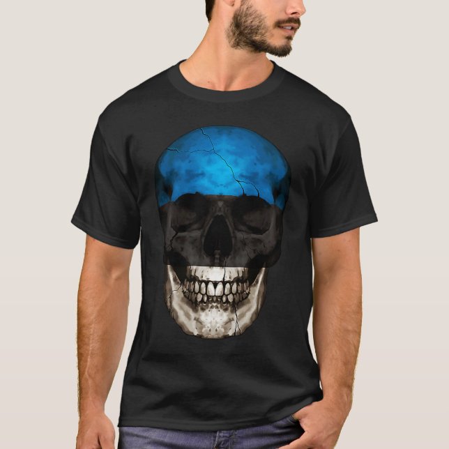 Estonia Flag Skull Estonian Roots Proud Patriotic T Shirt (Framsida)