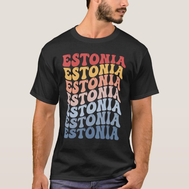 Estonia Groovy Retro Estonian T Shirt (Framsida)