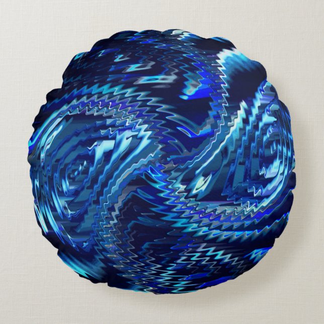 Estrela azul ondulada com traçados em ziguezague rund kudde (Framsidan)