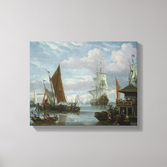 Estuary Scene med båtar och fiskare Canvastryck (Framsida)