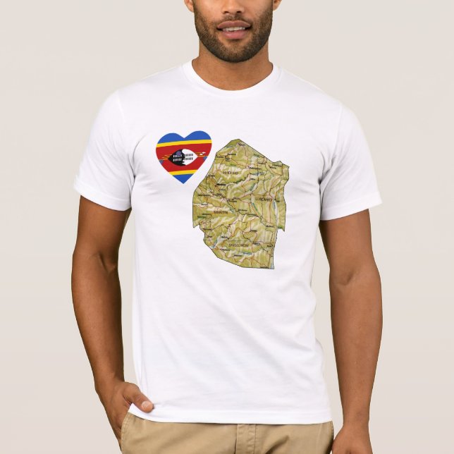 Eswatini Flagga Heart och Karta T-Shirt (Framsida)