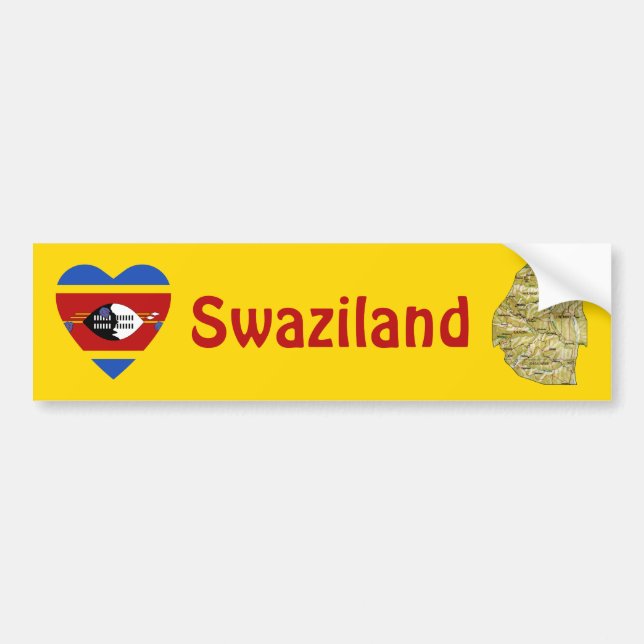 Eswatini Flagga Hjärta + Karta Bildörstecken Bildekal (Framsidan)