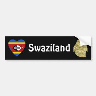 Eswatini Flagga Hjärta + Karta Bildstödskylt Bildekal
