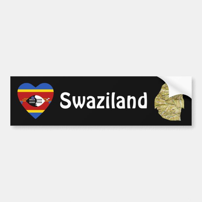 Eswatini Flagga Hjärta + Karta Bildstödskylt Bildekal (Framsidan)