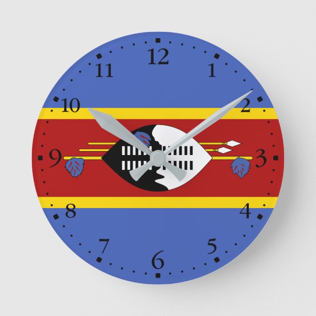 Eswatini Flagga Rund Klocka (Framsida)