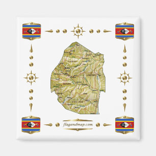 Eswatini Karta + Flaggor Magnet