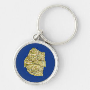 Eswatini Karta Keychain Rund Silverfärgad Nyckelring