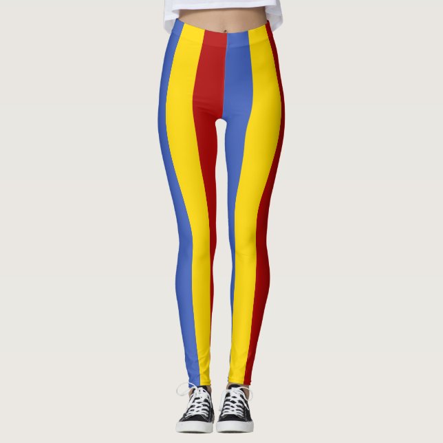 Eswatini National Flagga Färg Lodrät Stripe Leggings (Framsida)