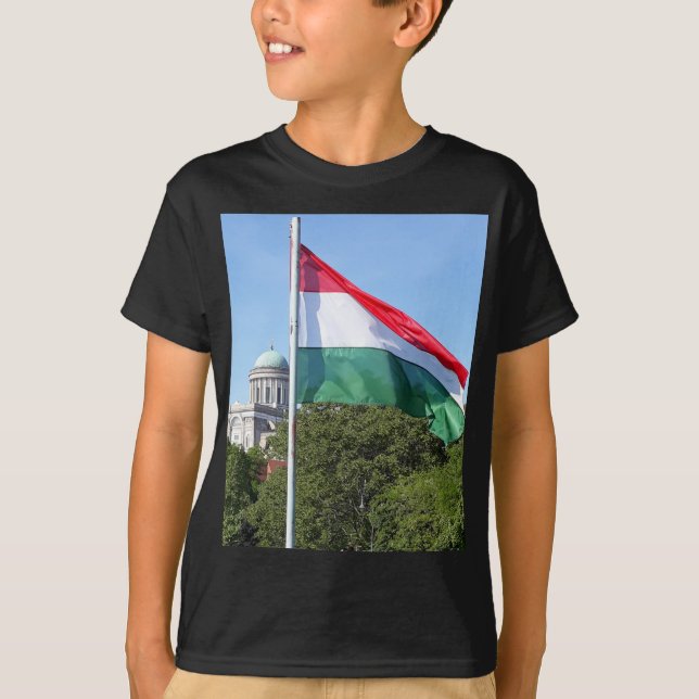 Esztergom Basilica och Ungerns flagga T Shirt (Framsida)
