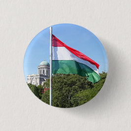 Esztergom Basilikan och Ungerska flaggan Knapp