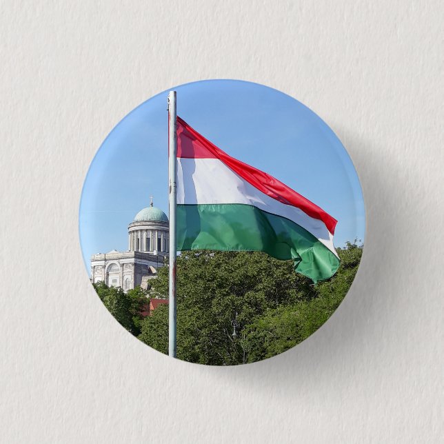 Esztergom Basilikan och Ungerska flaggan  Knapp (Framsida)