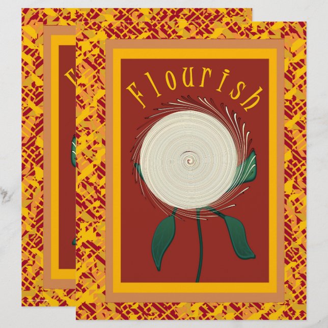 ET Flourish Flower Scrapbook Paper 2-Sided Page (Fram/baksida)