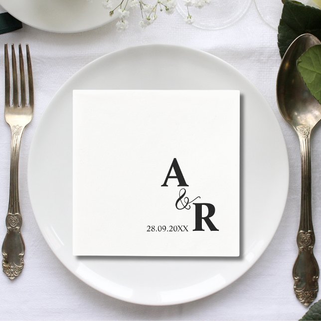 Et-tecken Monogram Personlig Bröllopsdrink Pappersservett (Ampersand monogram cocktail napkins add stylish charm with your initials to wedding drinks.)