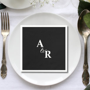 Et-tecken Svart Monogram Minimalistisk Bröllop Pappersservett