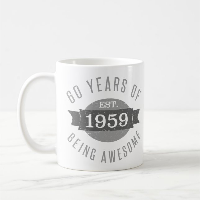 Etablerad 1959 60:e födelsedagen kaffemugg (Vänster)