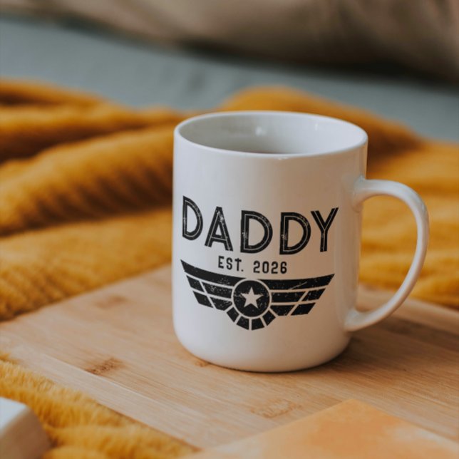 Etablerad Pappa Ny Fader Est År Aviation Två-Tonad Mugg (daddy coffee mugs birthday for him husband first fathers day new daddy to be modern elegant typograp)