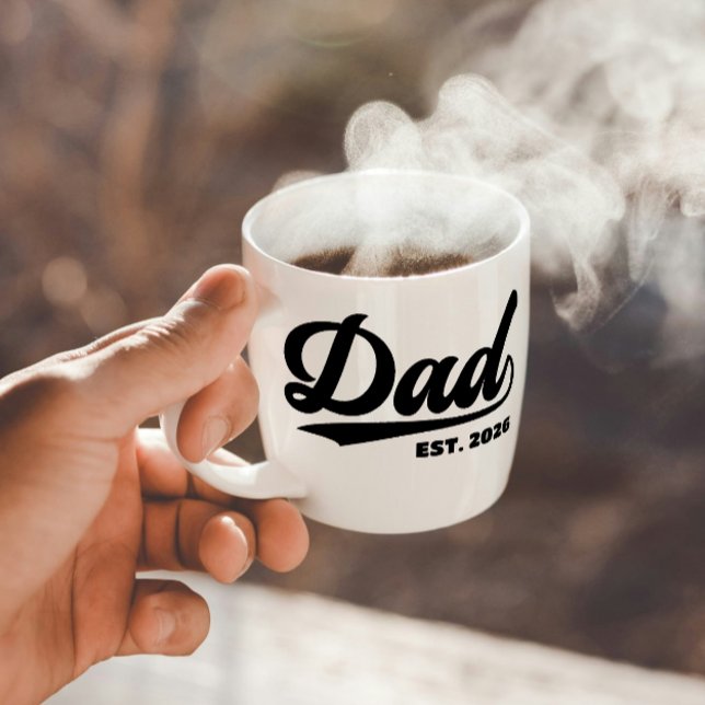 Etablerad Pappa Ny Fader Est År Typografi  Mugg (dad established fathers day coffee mugs typography modern simple black white year date fun saying)