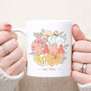 Etablerad Retro-Blommigt Klistra in ny mamma-text Kaffemugg