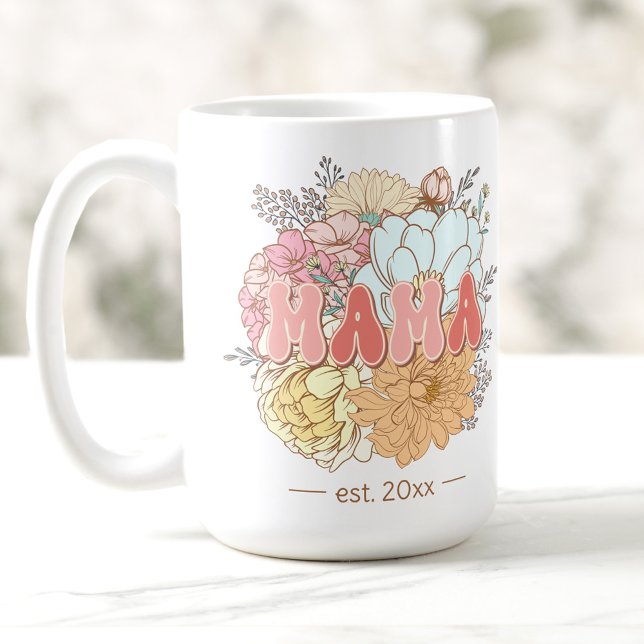 Etablerade Mamma Retro Flowers Mamma Large Kaffemugg (Established Mama Retro Flowers Mom Large Coffee Mug)